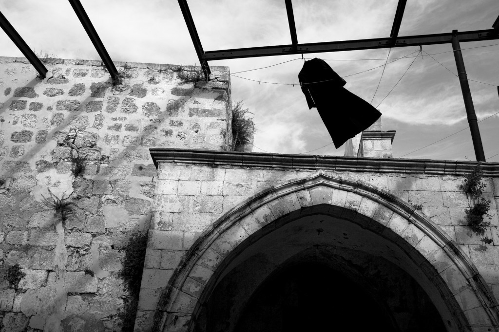 A priest's frock hands out at an Armenian abbey in Jerusalem.